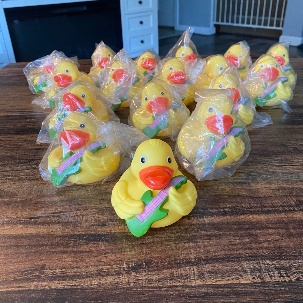 NEW lot of 15 Yellow Rubber Duck with Green Guitar